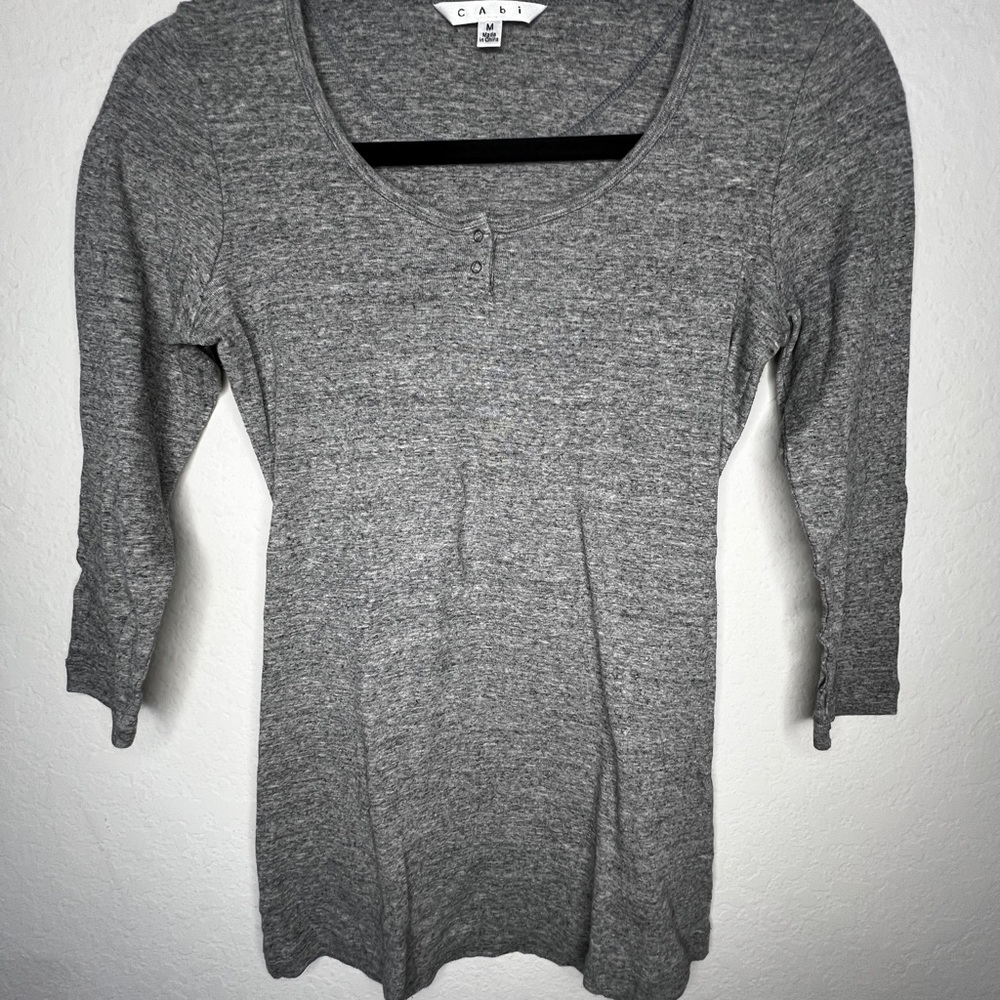 Cabi Gray Henley Top Medium Long Sleeve 100% Cotton Stretch Style 872 Casual